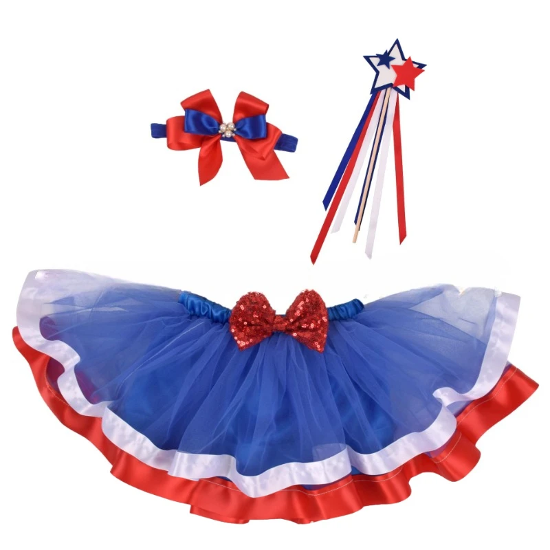 Independence Day Newborn Clothes Set American Themed Printed Onesie Romper Fairy Wand Accessory for Baby Holiday Photo Outfit