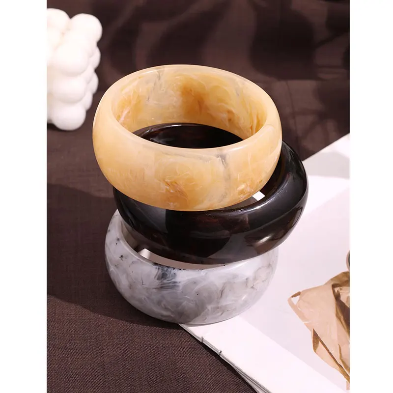 3pcs/set Geometric Gray Off-white Brown Irregular Resin Bracelet for Women Girl Vintage Trendy Jewelry HUANZHI 2026 NEW