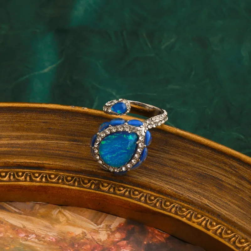 New Retro Blue Fluorescence Effect Resin Water Drop Charms Clavicle Chain Earring Necklace Adjustable Ring Jewelry Sweater Chain