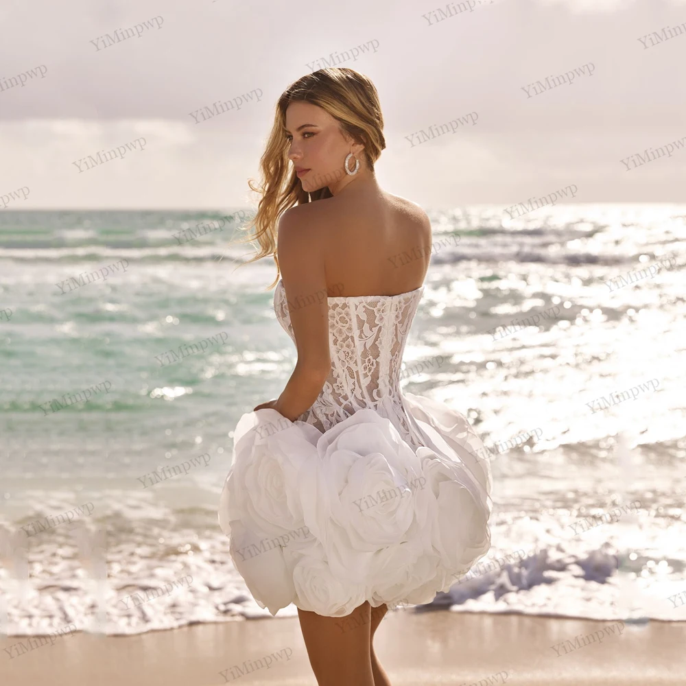 فساتين زفاف قصيرة أنيقة للمرأة العروس زهور صغيرة حديثة مصنوعة يدويًا دانتيل بدون أكمام فيستدو دي نوفيا مخصصة 2026