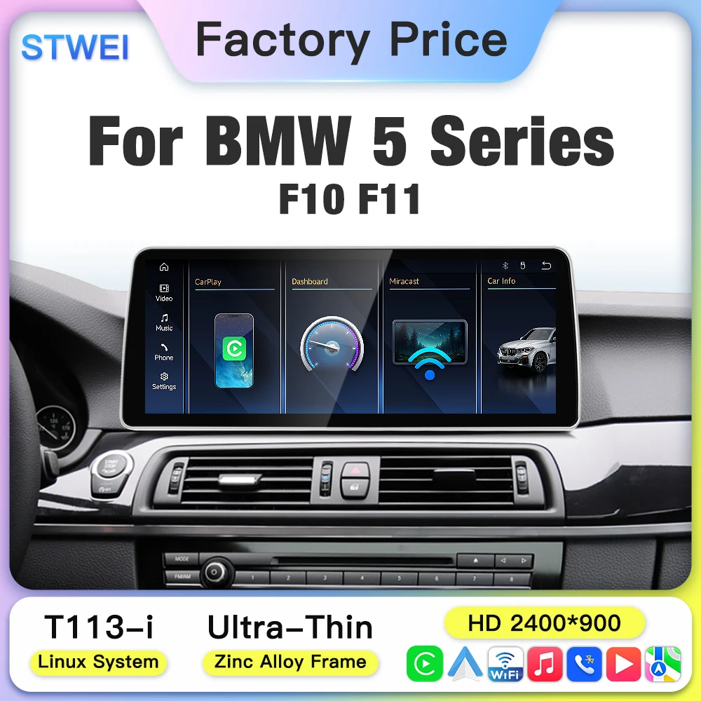 For BMW 5 Series F10 F11 CIC 2026 Slim Linux Head Unit 10.25 12.3 12.8Inch Touch Display Wireless CarPlay Android Auto
