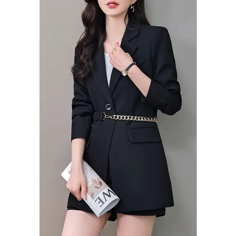 Korean 2025 Spring Autumn Jacket Women's High-End High Street Suit Long-Sleeved Top Cardigan Jacket Ladies Blazer Lace-Up Brown