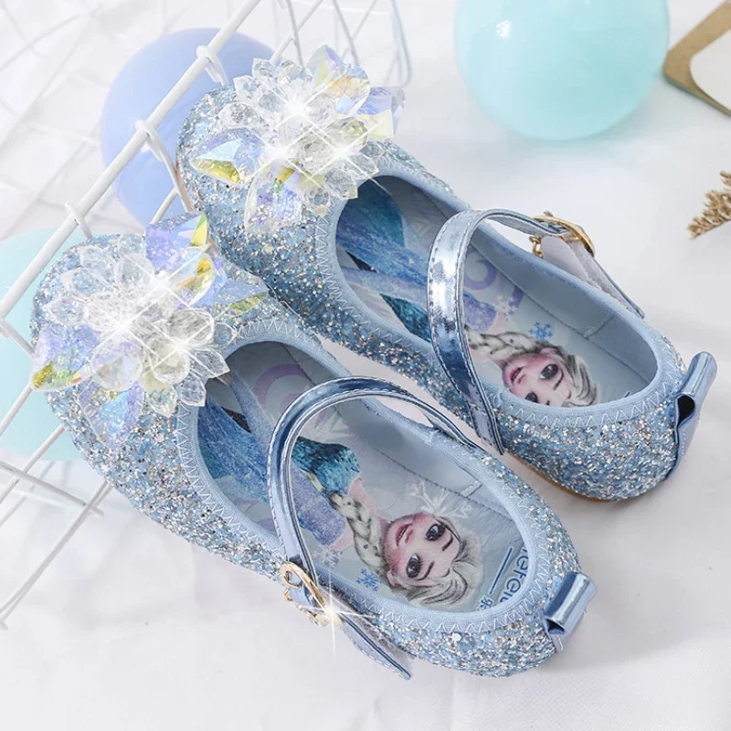 Disney Princess Crystal Shoes New Girls Single Shoes Frozen Aisha Sophia Rhinestones Shoes Performance Party Shoes