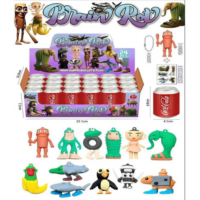 

!24pcs Trendy Capybara Can Blind Box Cartoon Figurine Italian Brain Rot Keychain Hanging Style Key Chain Mystery Box Toy Gift