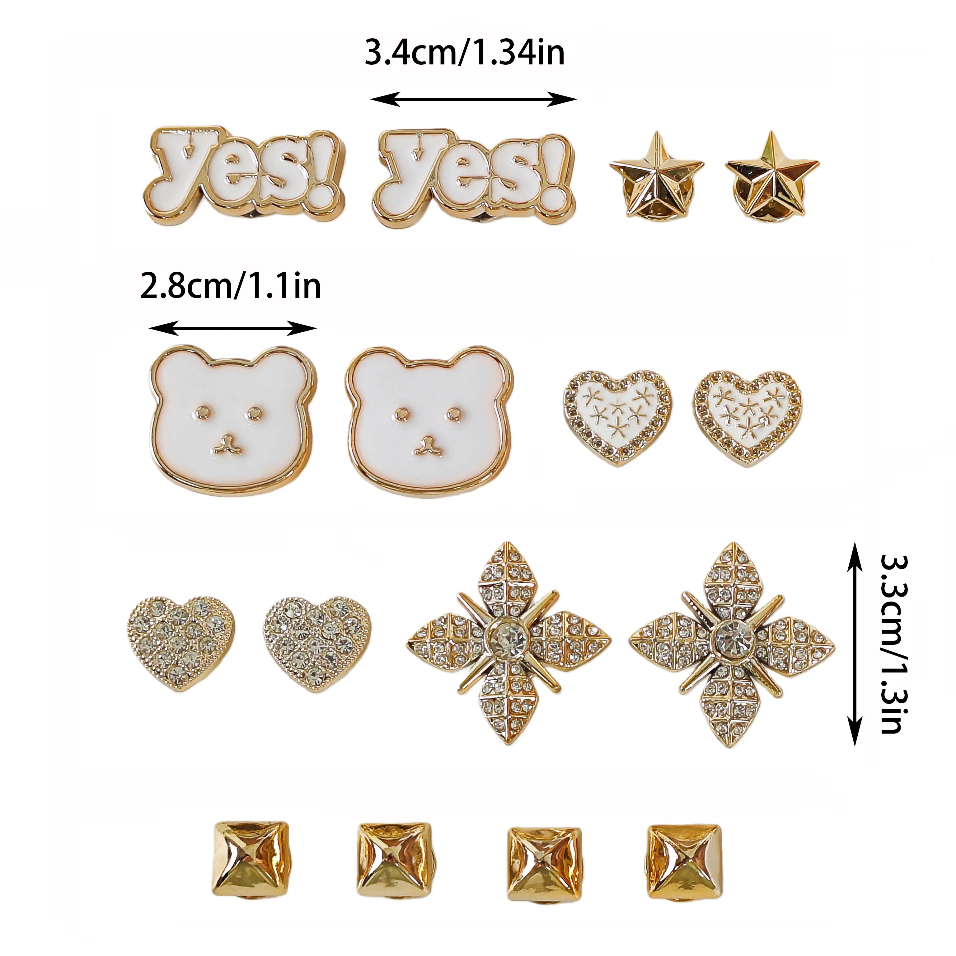 16Pcs DIY Shoe Decoration Charms Shiny White Letters, Bears, Hearts, Stars, Geometric Square Decorative Buckles Non-Metallic Lightweight Material Y2K Fashion Versatile Cute Personality Style for Men and Women Suitable for Eva Beach Shoes, Sandals, Removable Shoe Decoration, Holiday Gift