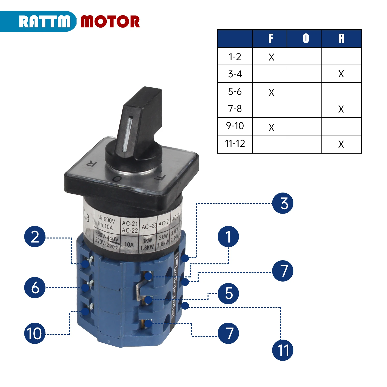 Mini Lathe Accessories Part Motor Forward Off Reverse Switching YXW26-10/3 Rotary Cam Switches