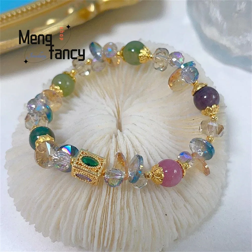 

Natural Super Shiny Crystal Bracelet Simple Mori Fairy Style Beaded String Cross Candy Color Hand Luxury Fashion Popular Jewelry