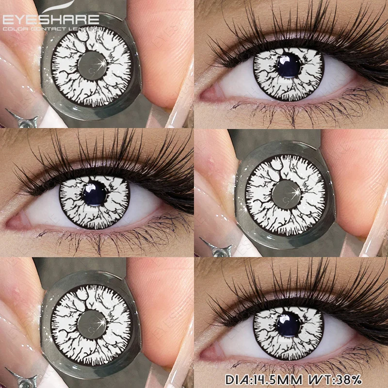 EYESHARE 1 Paar Halloween-Cosplay-Kontaktlinsen, rote Anime-Linsen, weiße Kontaktlinsen, schwarze Linsen, verrückte Augenlinsen, für die jährliche Anwendung – Detail 18