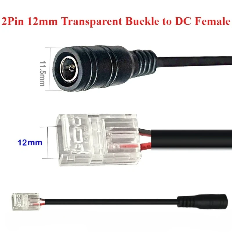 5Pcs DC5.5*2.1mm Male/Female head to 2/3/4/5/6Pin 8/10/12mm COB LED Strip Connector Solderless Crystal Transparent Clasp Conn