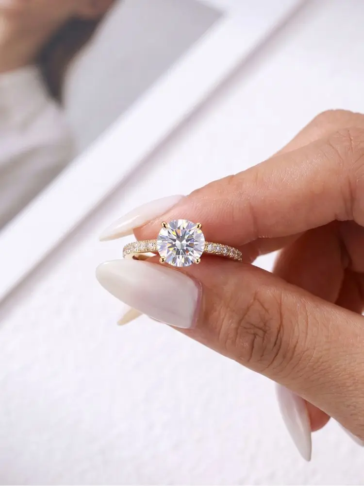 DWJ 1-2CT Echter Moissanit Diamant Ringe für Frauen Mode Runde Hochzeit Echt 925 Sterling Silber Designer Luxus Edlen schmuck – Detail 2