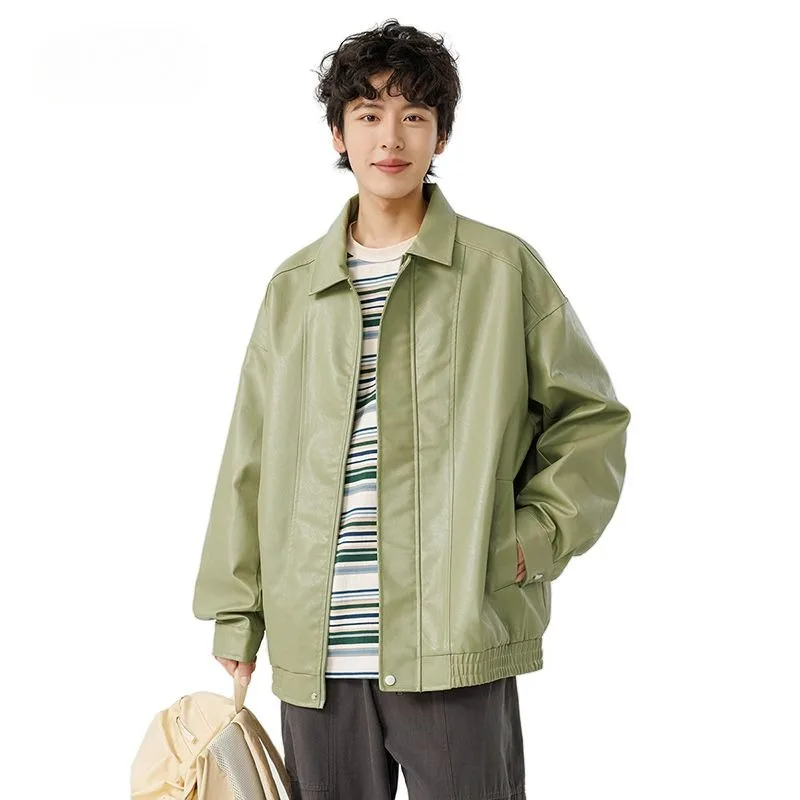 

Japanese Style Retro Baseball Uniform Men's Spring Loose Pu Leather Jacket Pilot Leather Coat Maillard Fashion Versatile Outwear