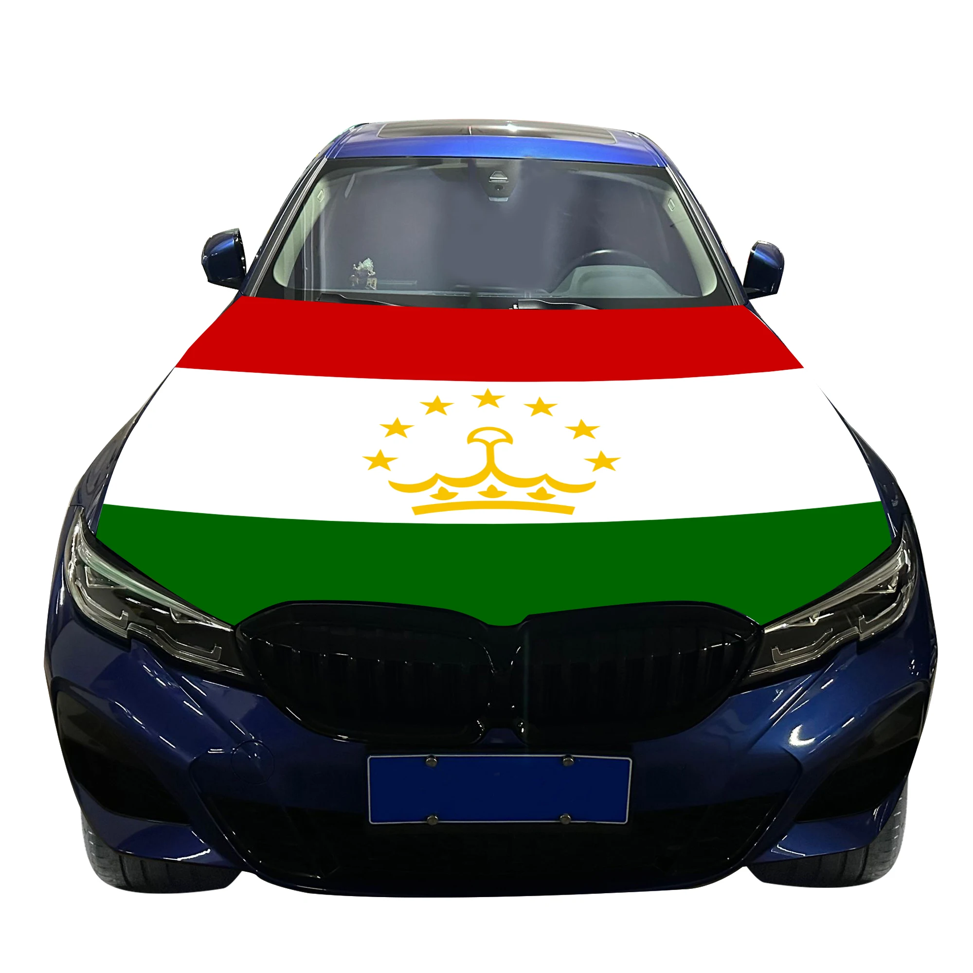 Tajikistan Car Hood Cover Flag  Universal Size Elastic Polyester 120x150cm for Car Decor