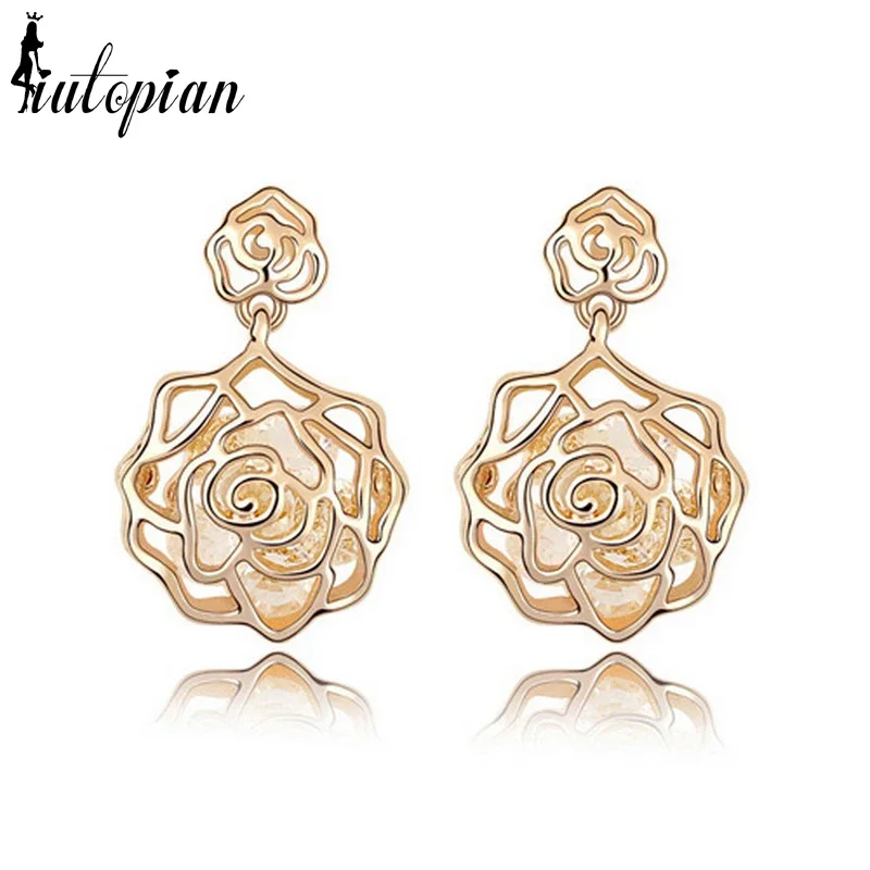 2021 Elegant Hanging Camelia Rose Flower Dangle Earrings For Women With Environmental Alloy Anti-Allergy #RG86713