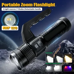 XHP120 LED Handheld Flashlights 3 Light Sourcs Zoom Searchlight Emergency Spotlights Outdoor Camping BPQ Torch Lantern ﻿