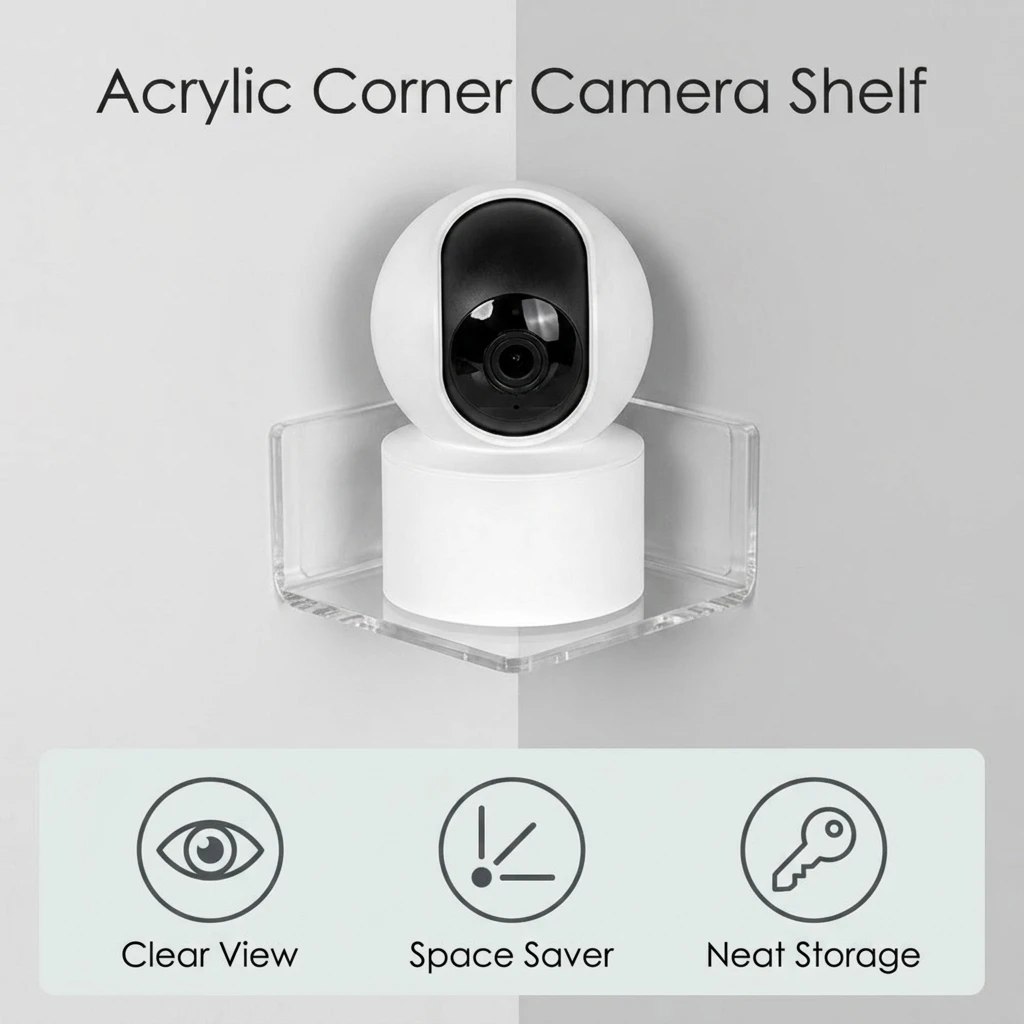 2Pcs Homeowners Security Camera Shelf Corner Bracket Transparent Acrylic Mount for Home Office Wall Video Surveillance Organizer