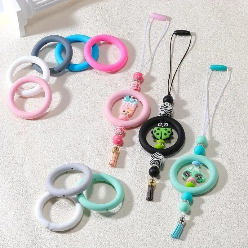 

F62D Handmade Pendant Silicone Rings Bead Craft Kits Creative Keychain Making Supplies Necklace Keychain Making Beads