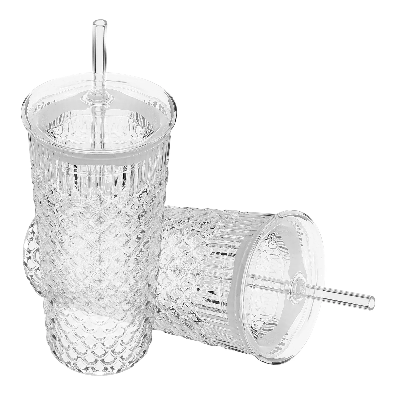 

2Pcs Glass Straw Cup Reusable Beverage Cups for Juice Water Iced Coffee Portable Home Party Outdoor Glasses with Lid and Straw