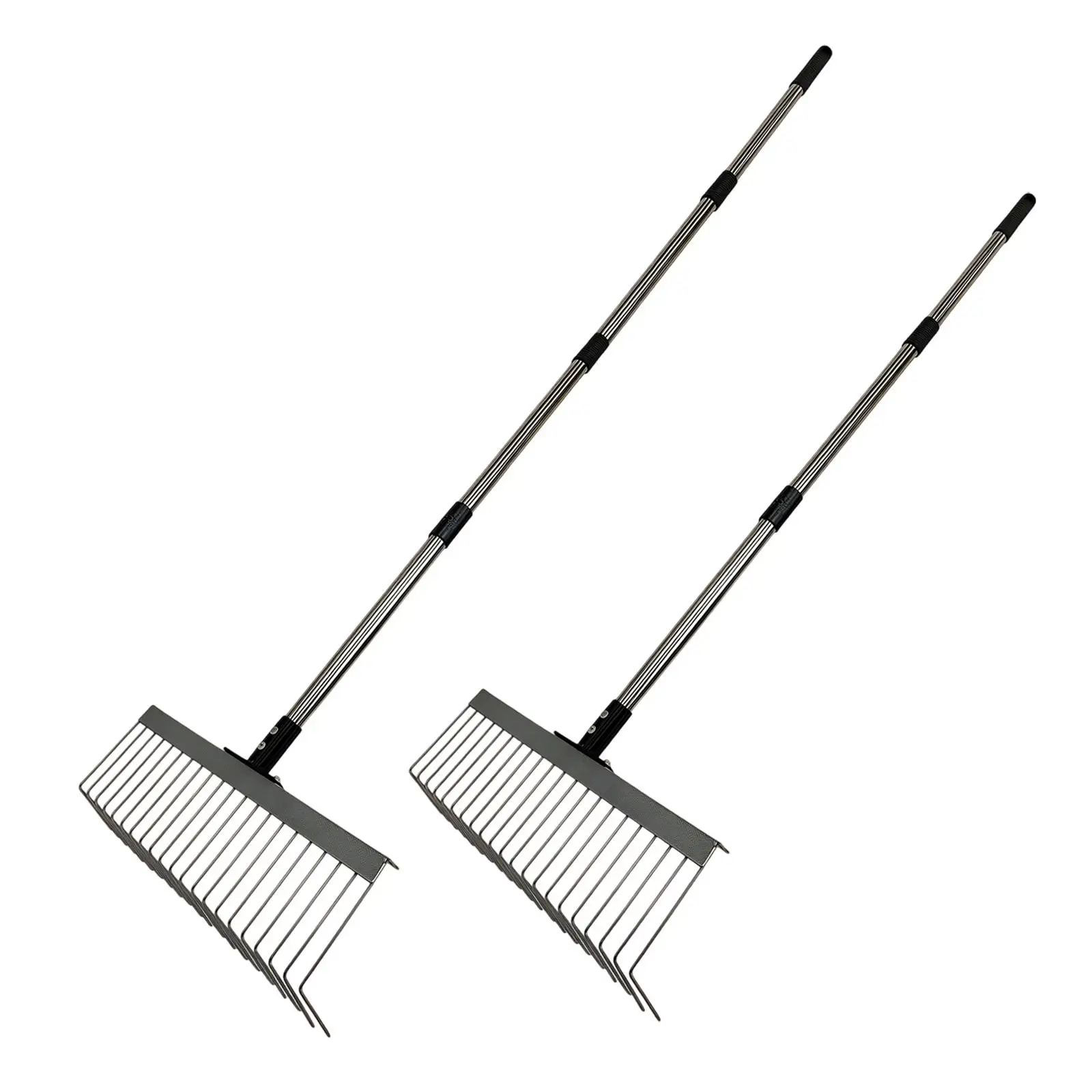 Heavy Duty Garden Thatch Rake Multifunctional, Metal Splicing Handle 40cm Wide L Shaped Tines
