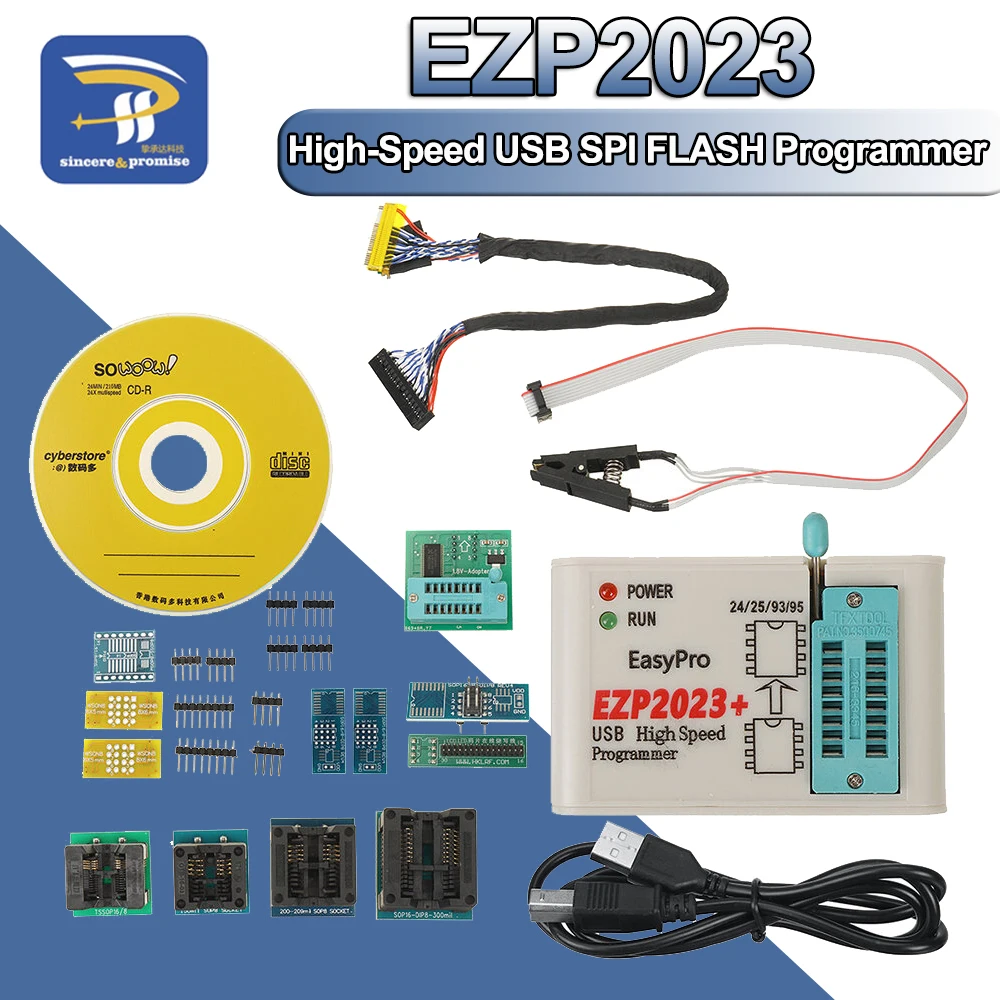 EZP2023 Szybki programator USB SPI + 12 adapterów Obsługa 24 25 26 93 95 EEPROM 25 Flash Bios Chip Lepszy niż EZP2019