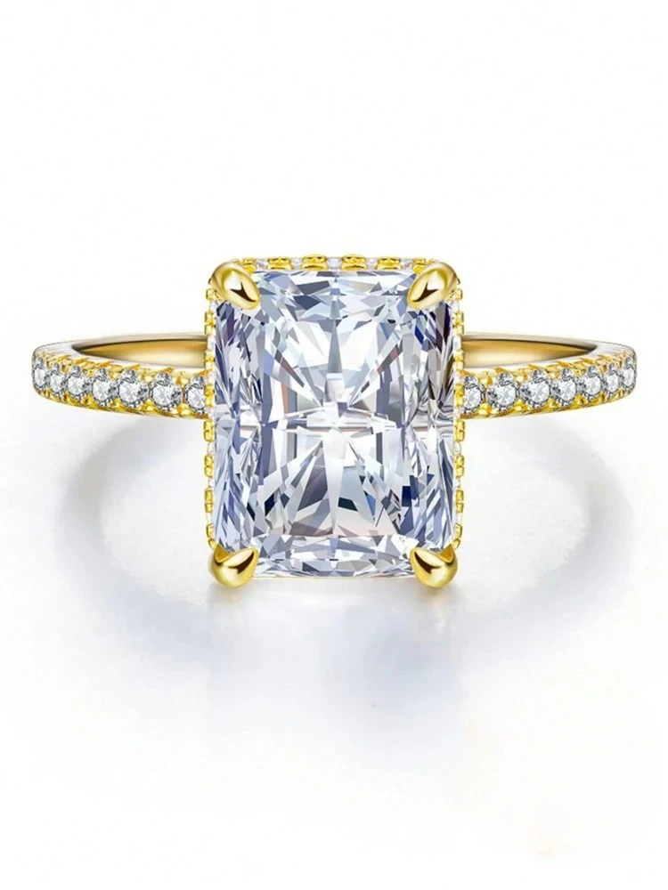 925 فضة رائع 4CT مستطيل الزركون الدائري للنساء المشاركة الزفاف رومانسية فاخرة عالية الجودة غرامة مجوهرات