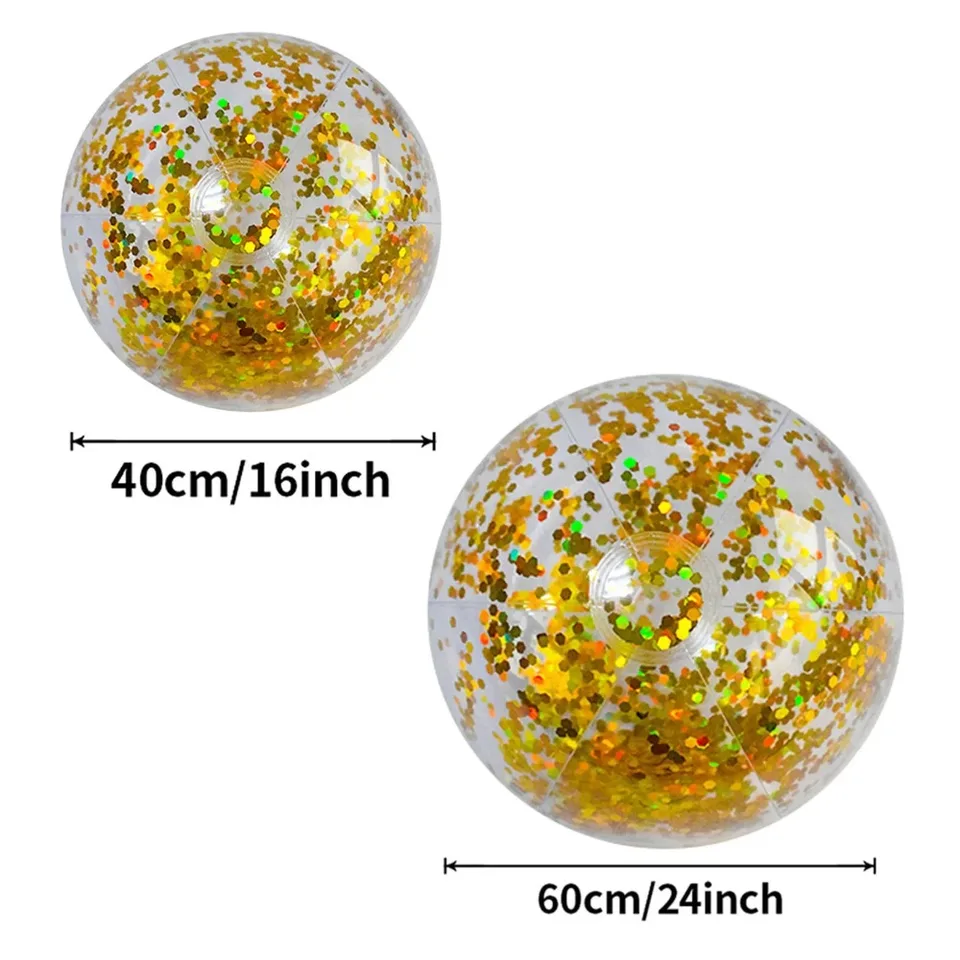 Lot De 5 Ballons De Plage Gonflables Glitter – 2 Tailles 40 Et 60 Cm, Avec Pompe Offerte, Parfaits Pour Piscine Et Vacances