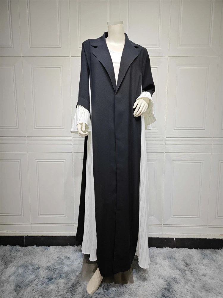 Ramadan Eid Black Pleats Open Kimono Abaya Dubai Luxury 2024 Palestine Muslim Abayas For Women Kaftan Dress Islam Clothing Femme