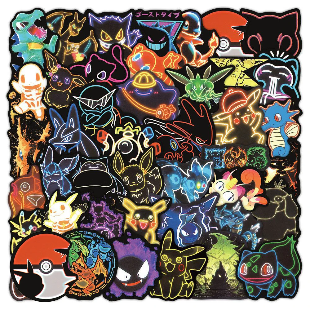10/30/50/102pcs Neon Style Pokemon Cartoon Graffiti Stickers Anime Pikachu Decals Waterproof DIY Phone Stationery Laptop