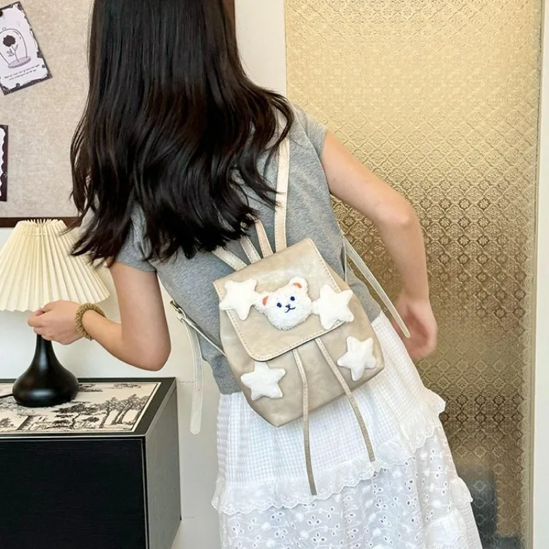 

Youda New Style PU Fabric Backpack For Women Cute Bear Star Touch Fashion Simple Pure Color Casual Capacity Shopper Tote Bags