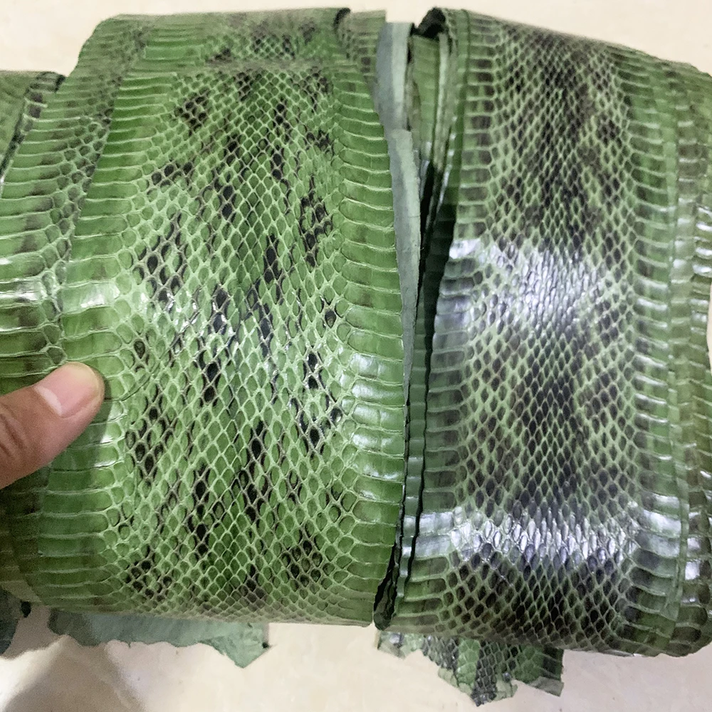 Green printing pattern Natural Leather Snake Skin for Phone Case, Leather Bag, Shoe Belt DIY, Handmade Leather Material