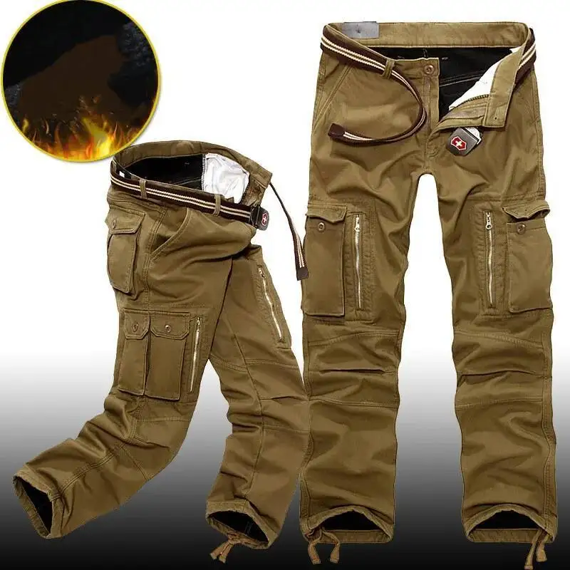 

Winter Military Thick Fleece Cargo Pants Men Multi Pockets Baggy Cotton Casual Overalls Army Tactical Long Trousers Plus Size