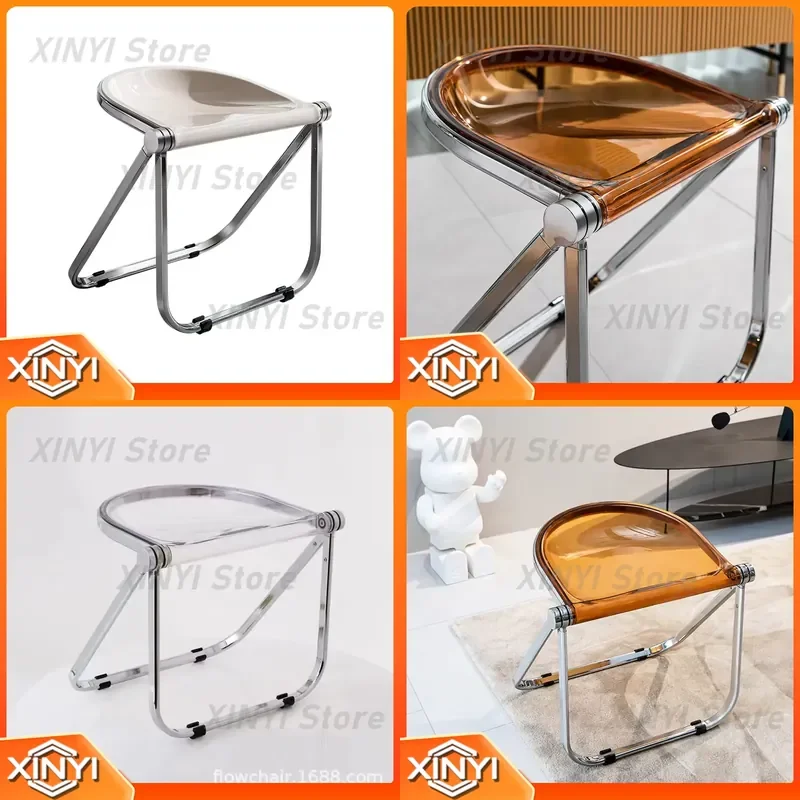 Nordic Transparent Acrylic Folding Dining Chair for Modern Metal Frame Creative Leisure Seating for Home Office Dining Room