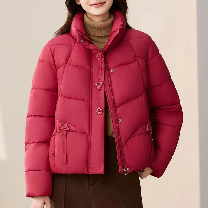 New Winter Down Cotton Padded Jackets 2026 Fashion Loose Women's Parkas Chic Design Button Stand Collar Thick Warm Student Coats
