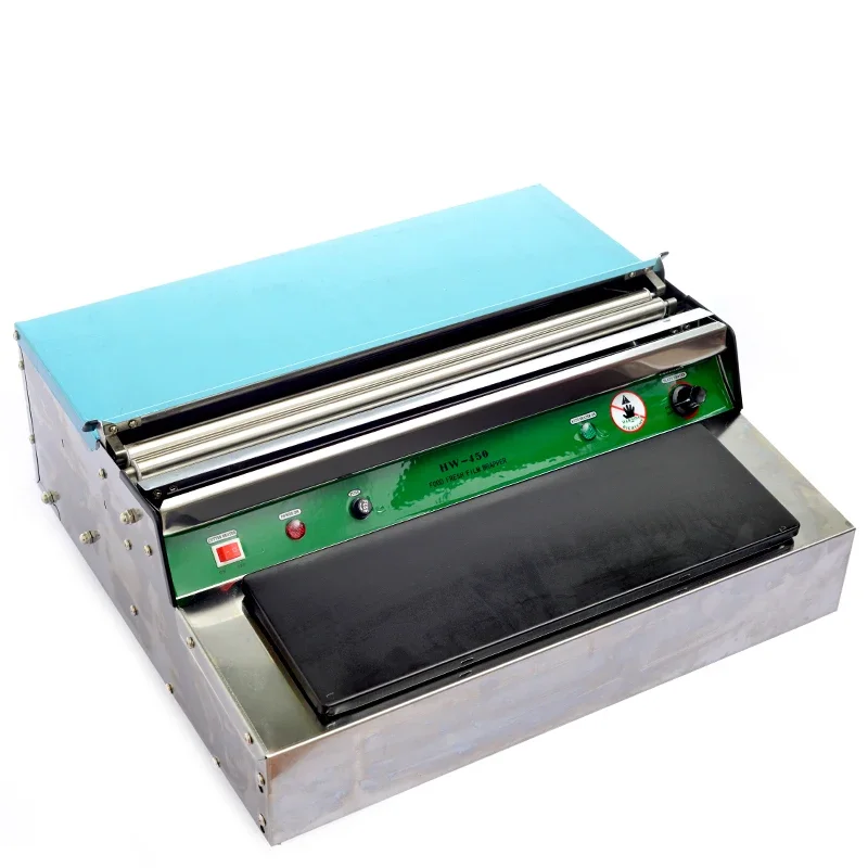 Small scale shrink wrap packaging machine,  semi automatic plastic stretch film food cling wrapping machine@