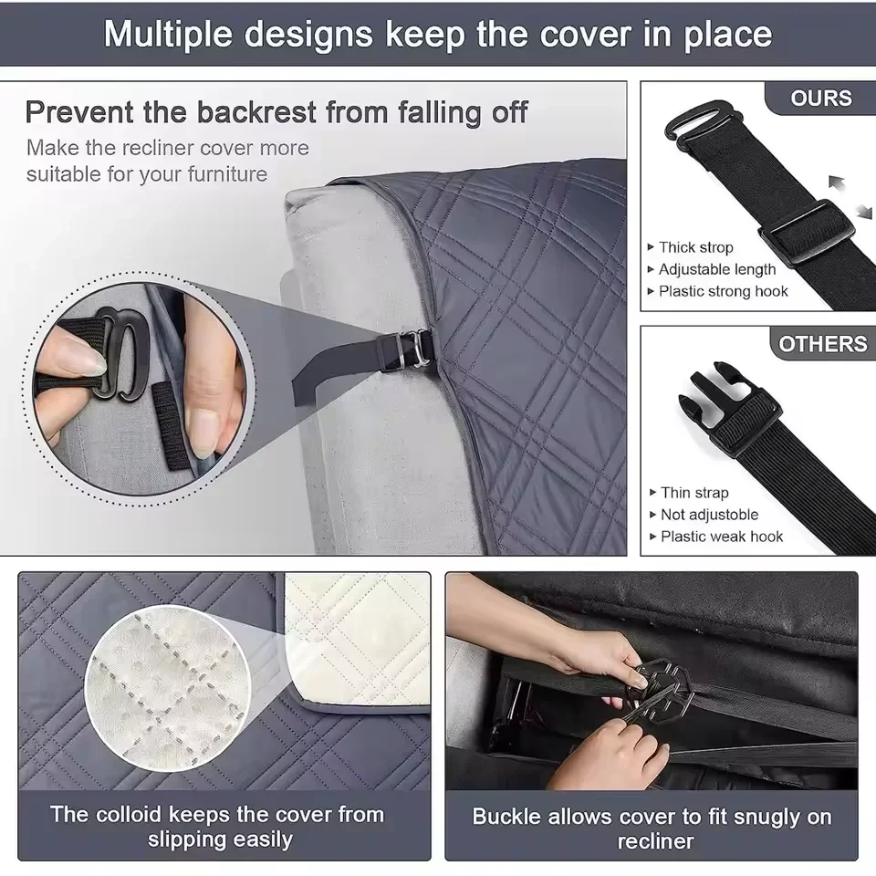 1Seat Non Slip Armchair Slipcovers for Recliner Chair Waterproof Recliner Chair Cover with Pocket Washable Reclining Chair Cover view 4