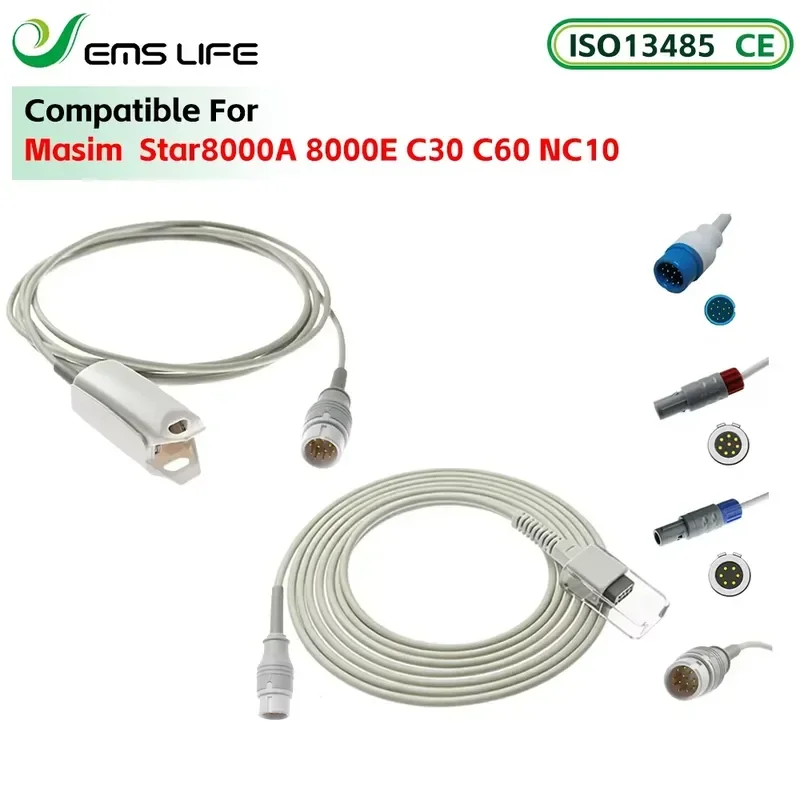 EMSLIFE SPO2 Sensor Compatible with Masim Module Star8000A 8000E C30 C60 NC10 for Patient Monitoring Standard Ne Chloride