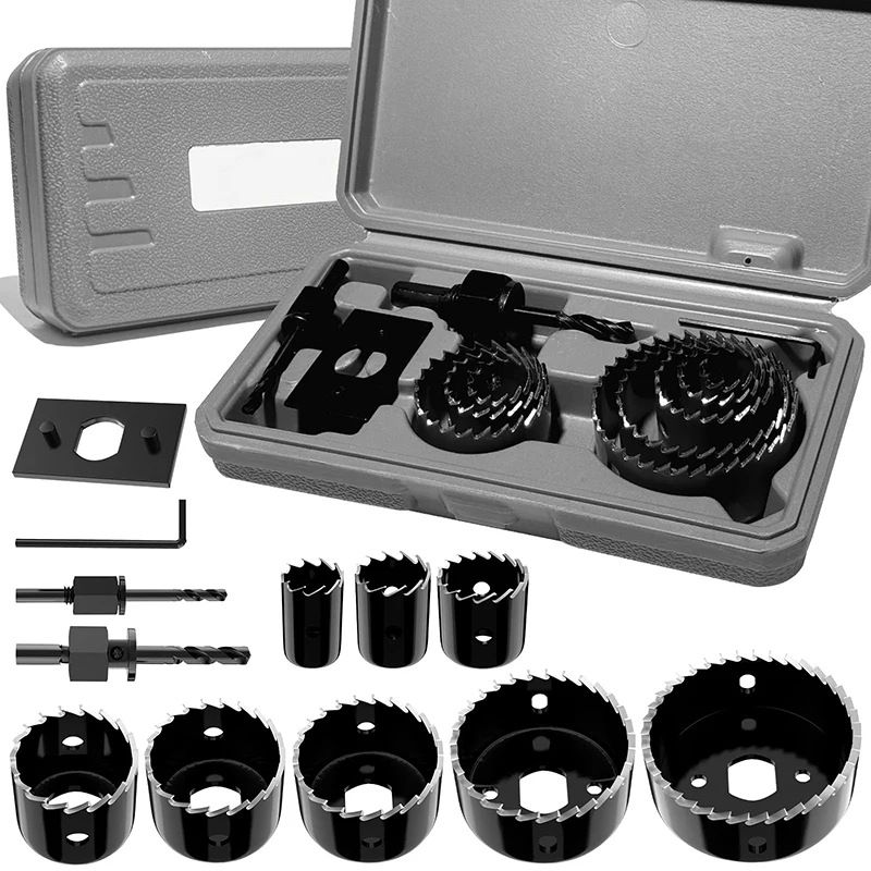 For Carpenter Hole Opener 19-64mm Set, Electric Drill, Gypsum Board Tube Light Tool, 11pcs Hole Saw