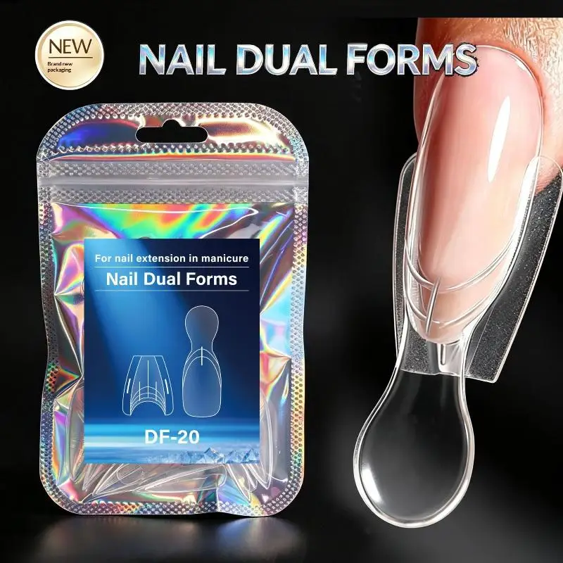 48/52/56/60Pcs Laser Bag Packaging Dual Forms With Inner Arc Line Shark Fin Nail Art Molds For Nail Extensions
