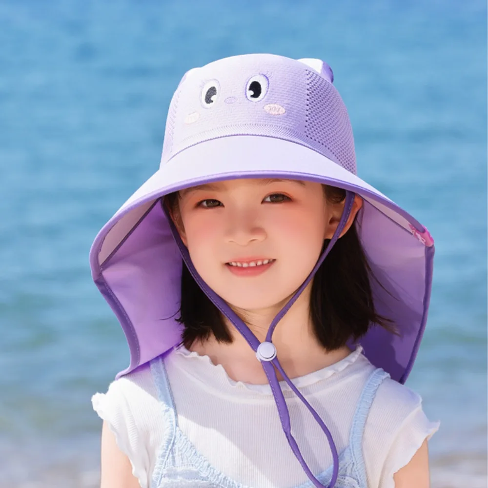 

Big Brim Baby Fisherman Hat Extended Shawl Cartoon Kids Sunscreen Hat Bucket Cap Neck Cover Children Beach Cap Outdoor