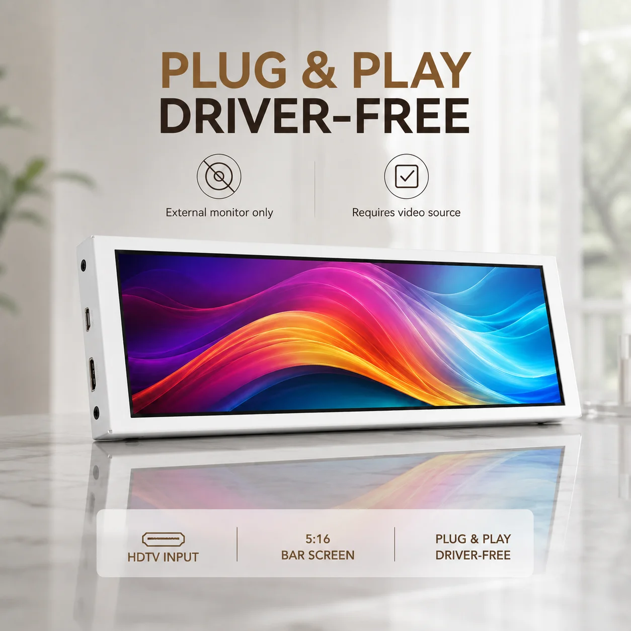 LESOWN White 7.9'' No Driver Needed External Screen DIY Micro PC Display 400x1280 miniHDTV 60Hz