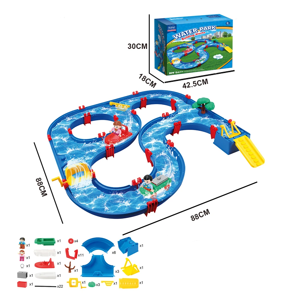 مجموعة لعب الممرات المائية للأطفال مكونة من 50 قطعة من لعبة الشاطئ في الفناء الخلفي والحديقة وحمام السباحة - لعبة مائية مع قاربين، متعة الصيف في الهواء الطلق، للأطفال الصغار والأولاد والبنات. #2