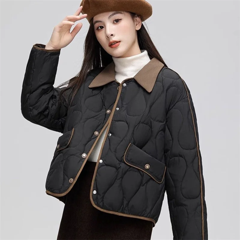 Winter Thin Lightweight Female New Korean Fashion Small Fragrance Style Loose Cotton Jacket Women Versatile Short Cotton Coat