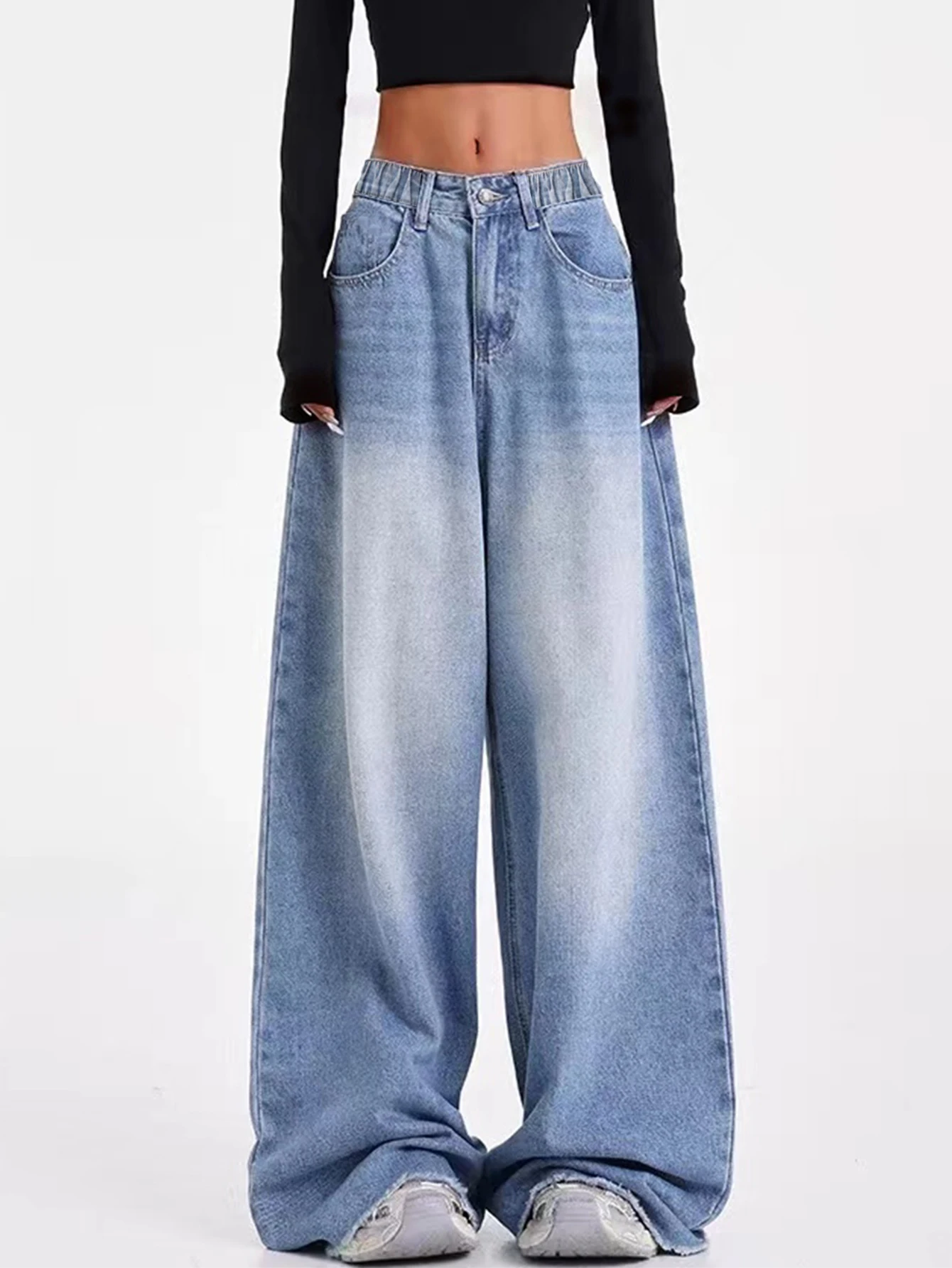 

Teenage Girls Straight Leg Jeans Loose Long Wide Leg Casual Washed Denim Pants Simple Basic Style for Preteens And Tweens