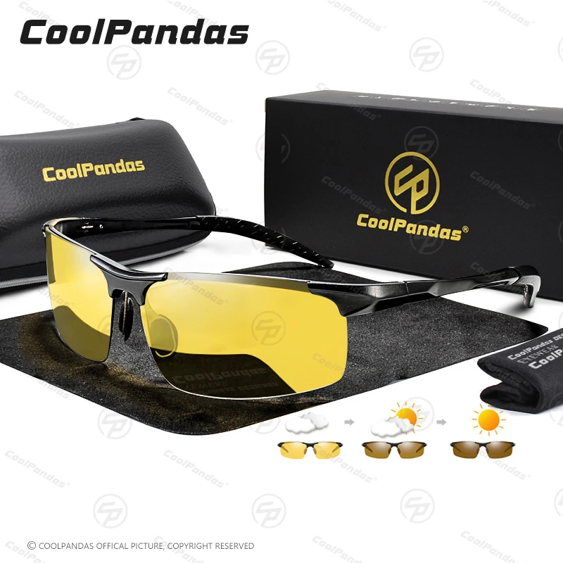 CoolPandas Aluminum Magnesium Men Photochromic Sunglasses Polarized Day Night Driving Glasses Sports Goggles gafas de sol hombre