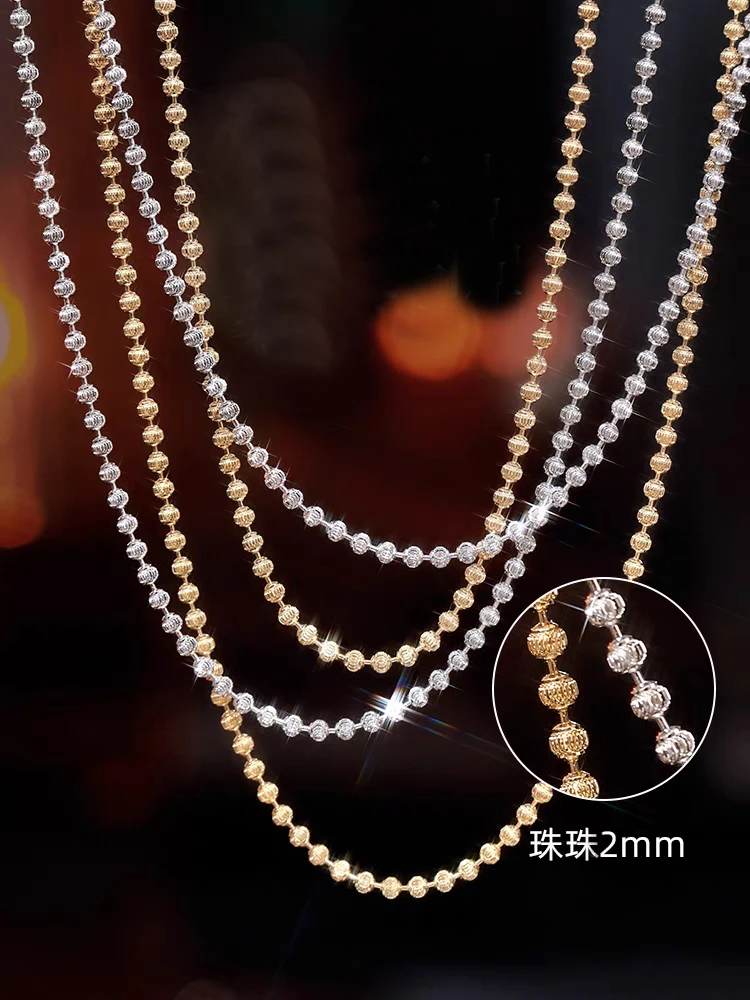 

925 Sterling Silver 2mm Sparkling Diamond Chain Necklace for Women men 40cm - 60cm S925 Ball Beads Chain fit Pendant DIY Jewelry