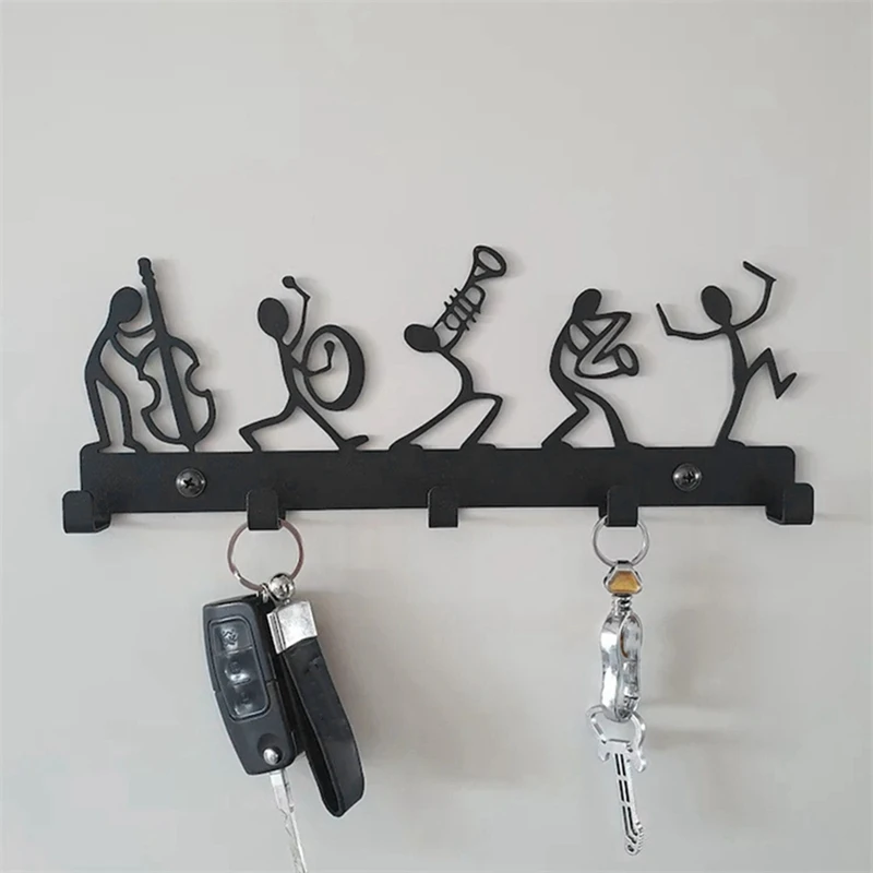 Symphony Orchestra Key Holder Black Key Coat Hanging Metal Hook Cabinet Door Wall Decoration 1 Easy Install Easy To Use