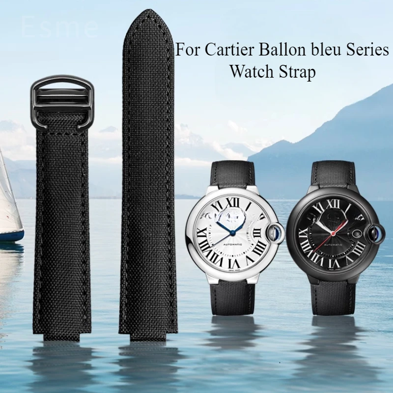 

Для Cartier Ballon Bleu Black Bay нейлоновый ремешок для часов из натуральной кожи с выпуклым интерфейсом, складная пряжка, специальный 12x20 мм