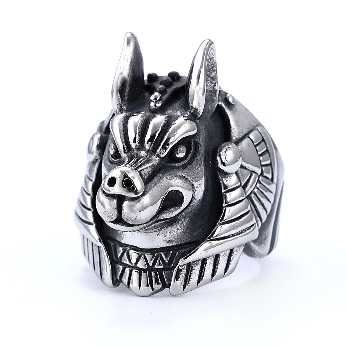 

Punk Style Retro Stainless Steel Non Fading and Non Allergic Egyptian Serious Anubis Head Portrait Rings Size 7-13