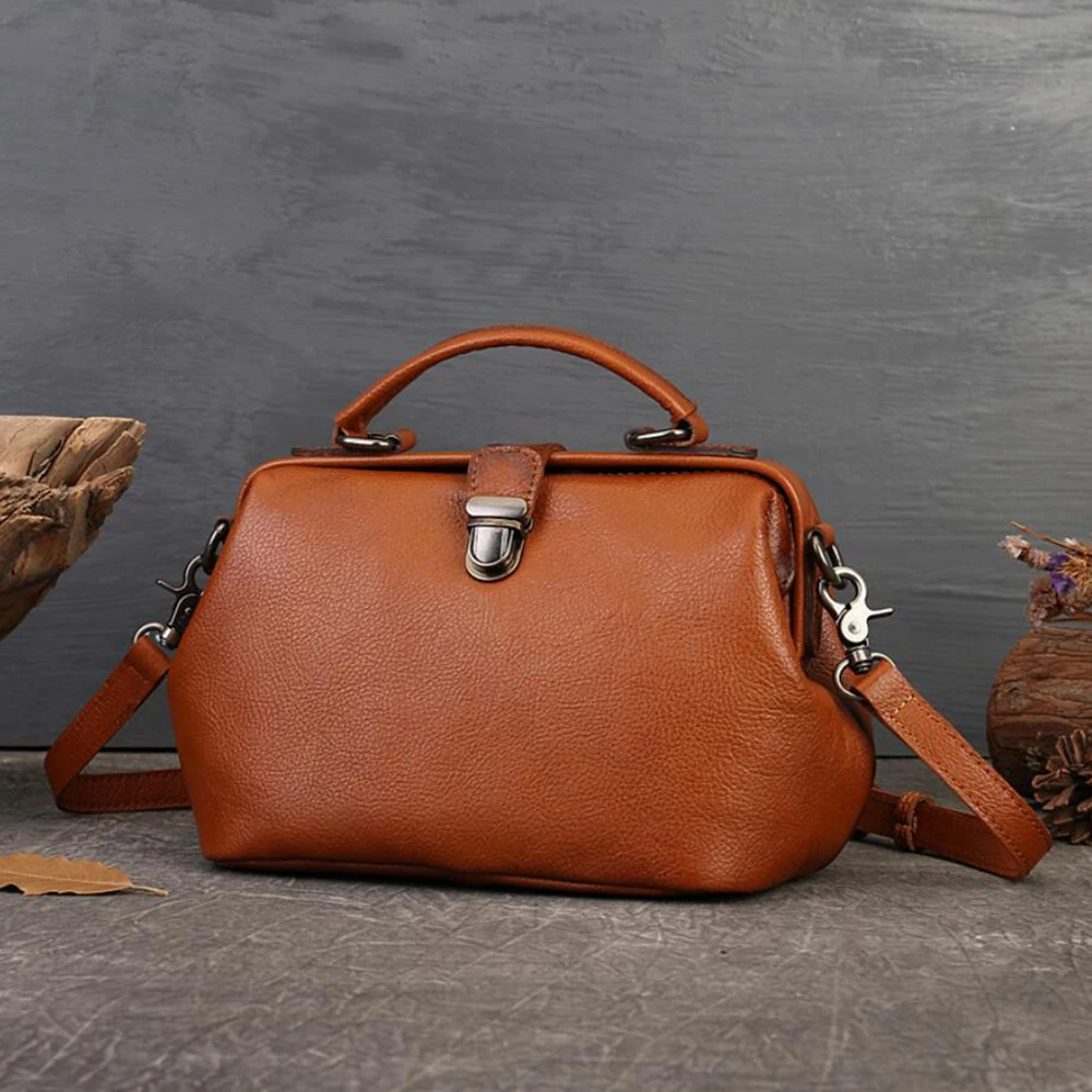 Luxury Genuine Leather Shoulder Bag for Woman Vintage Crossbody Messenger Bags Office Doctor Handbag Tote