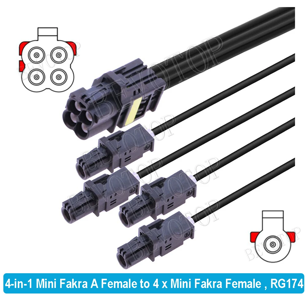 1PCS A Type 4-Core 4 in 1 Mini Fakra to 4 x 1-Core Mini Fakra A Male/Female Connector Cable RSBG Type Wire Harness