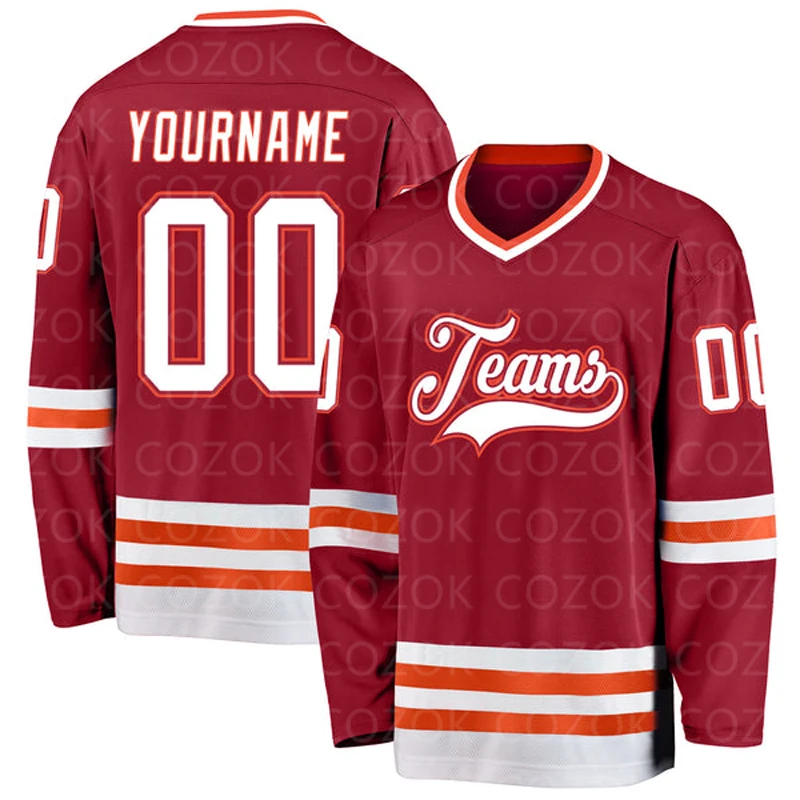 Custom Red Gold Hockey 3D Print You Name Number Men Women Ice Hockey Jersey Competition Training Jerseys